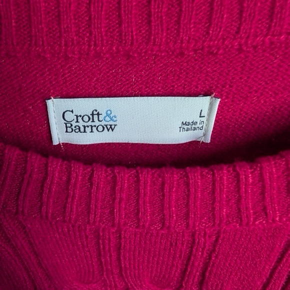 Croft Barrow The Extra Soft Cabled Crew Neck Sweater Sangria Pink Large (EUC) - Picture 6 of 8